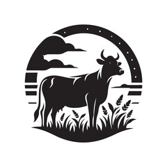 Black Color Cow silhouette design Vector Illustration, Solid White Background (12).eps