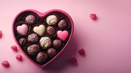 top view of heart shape gift box with candies