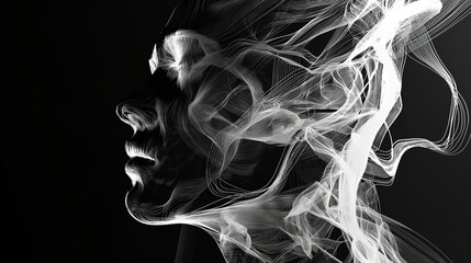 Abstract Wireframe Portrait on a Black Background