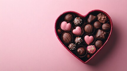top view of heart shape gift box with chocolates