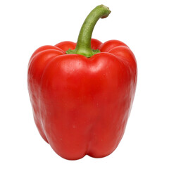 Fresh red bell pepper with green stem on white background