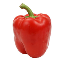 Fresh red bell pepper with green stem on white background