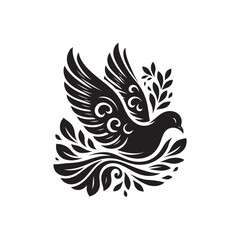 Black Color Dove silhouette design Vector Illustration, Solid White Background (6).eps