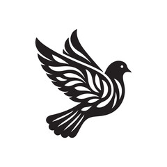 Black Color Dove silhouette design Vector Illustration, Solid White Background (9).eps