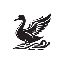 Black Color Duck silhouette design Vector Illustration, Solid White Background (10).eps