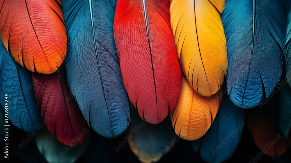 Poster colorful feathers creating a vibrant and textured pattern