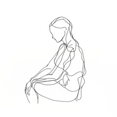 Obraz premium Artistic One Line Drawing of Woman in Seated Pose, Minimalist Modern Art