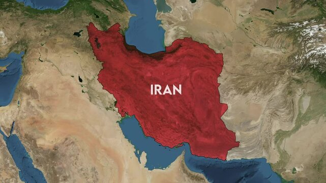 Zoom from Earth to Iran. World map animation with country borders, Images from NASA