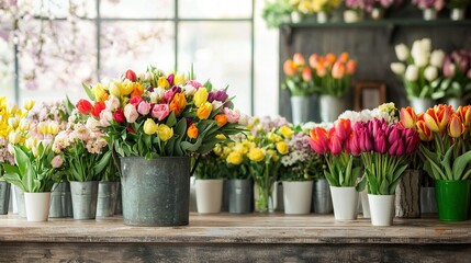   Colorful Tulips in Vase