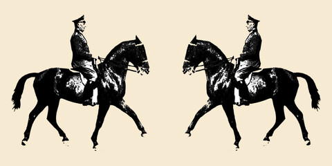 Two military horsemen of the 19th and 20th centuries on horseback