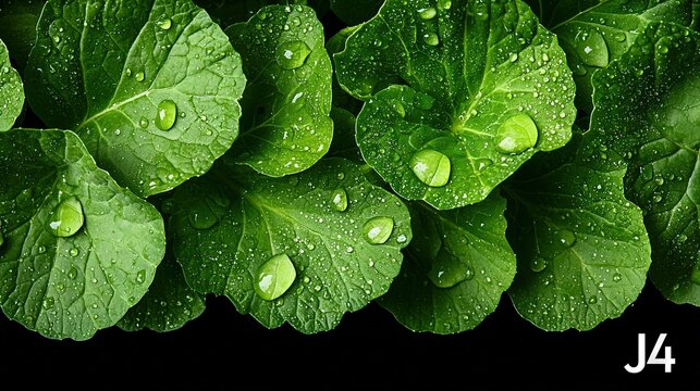  A cluster of green foliage with water drops, labeled j4