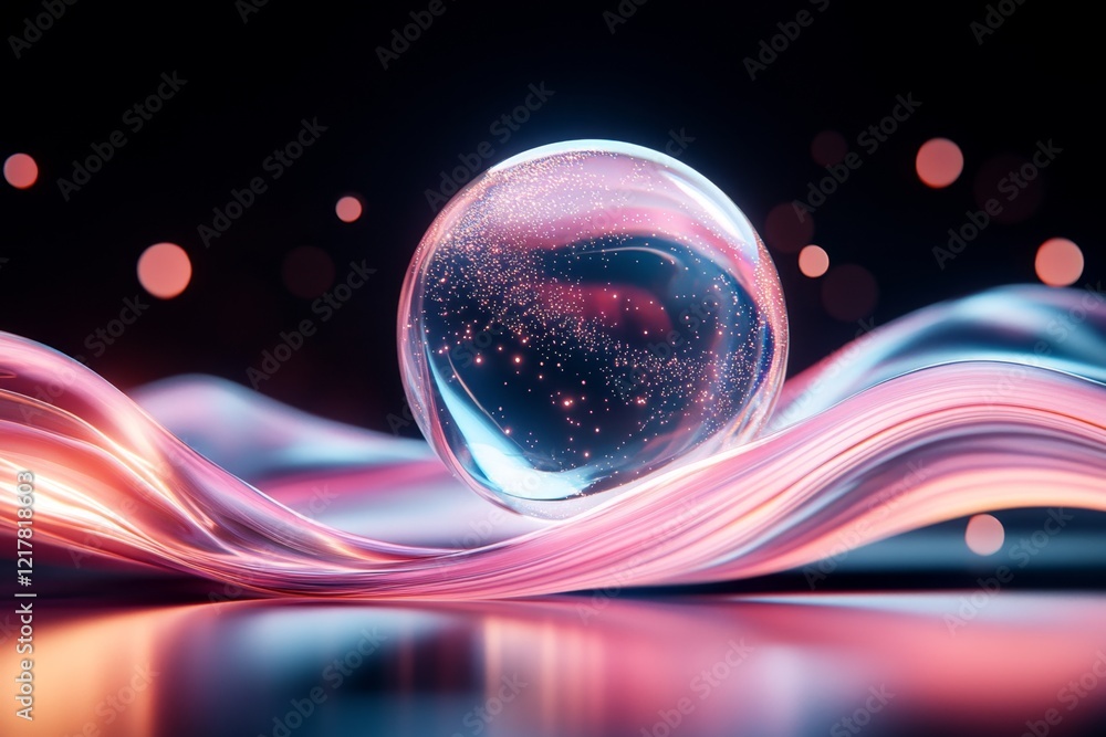 Aufkleber a glowing 3d orb suspended in a tranquil digital space, surrounded by gentle waves of light and soot