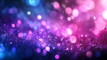 Abstract bokeh background brilliantly blending blue and pink hues, presenting a dreamy and enchanting scene with glimmering lights and soft focus.