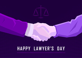 Partnership and justice concept with handshake in celebration of lawyer's day