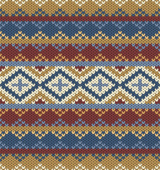 Traditional tribal knitting pattern. Geometric traditional style in warming color tone.  Knitted style design vector for textile printing and fabric printing.