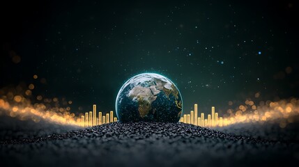 Global growth, earth rising, data visualization, night sky, business concept