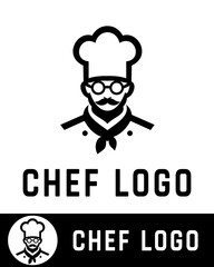 Stylish chef logo design featuring a mustached chef wearing glasses and a hat
