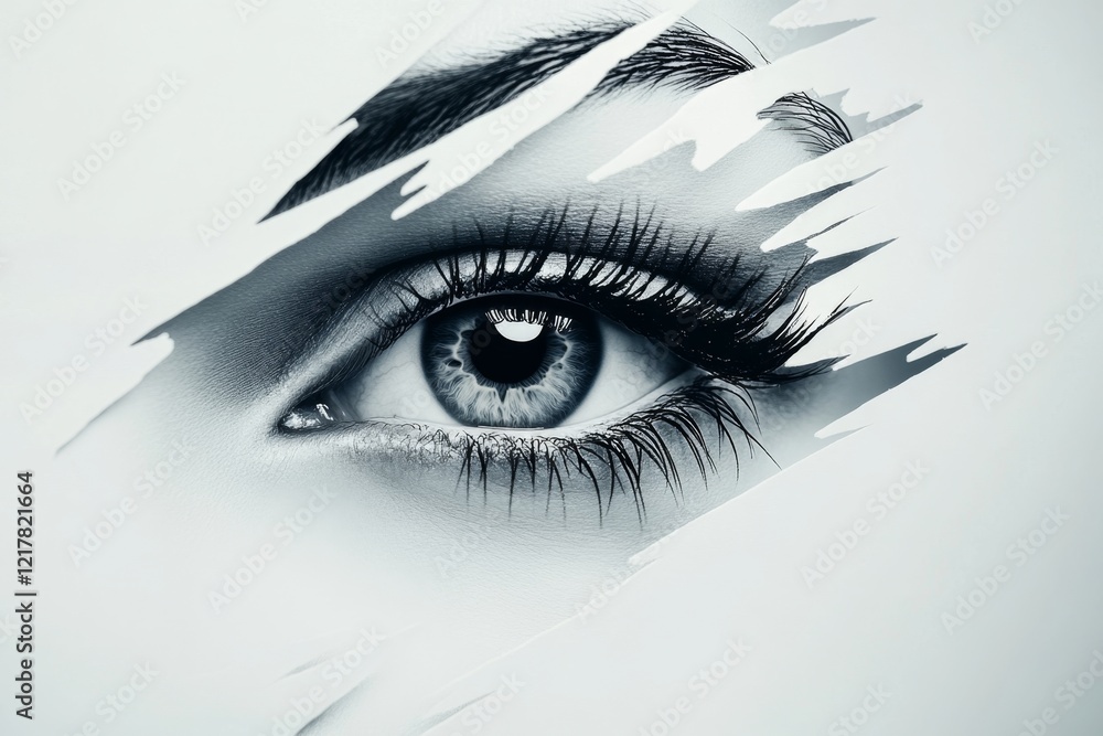 Poster a minimalist depiction of a wide, frightened eye with a small shadow reflected in the pupil, drawn i