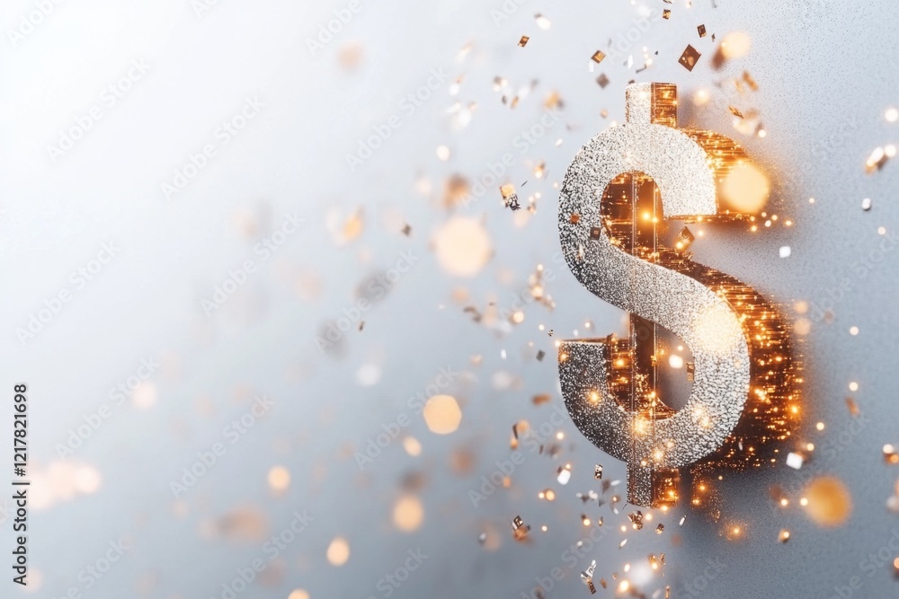 Poster a minimalist design featuring a glowing dollar sign on a clean white background with subtle gold gra