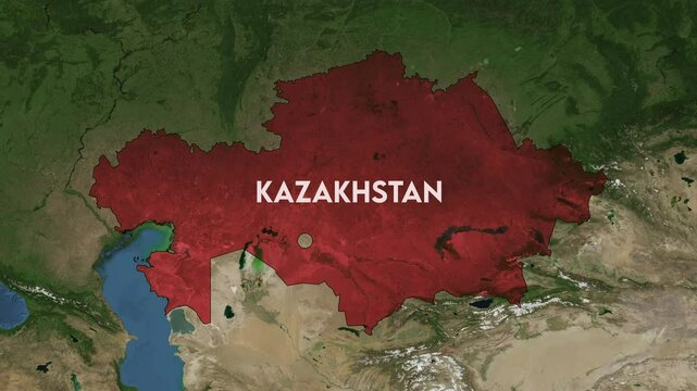 Zoom from Earth to Kazakhstan. World map animation with country borders, Images from NASA