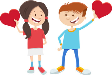 cartoon girl and boy characters on Valentines Day