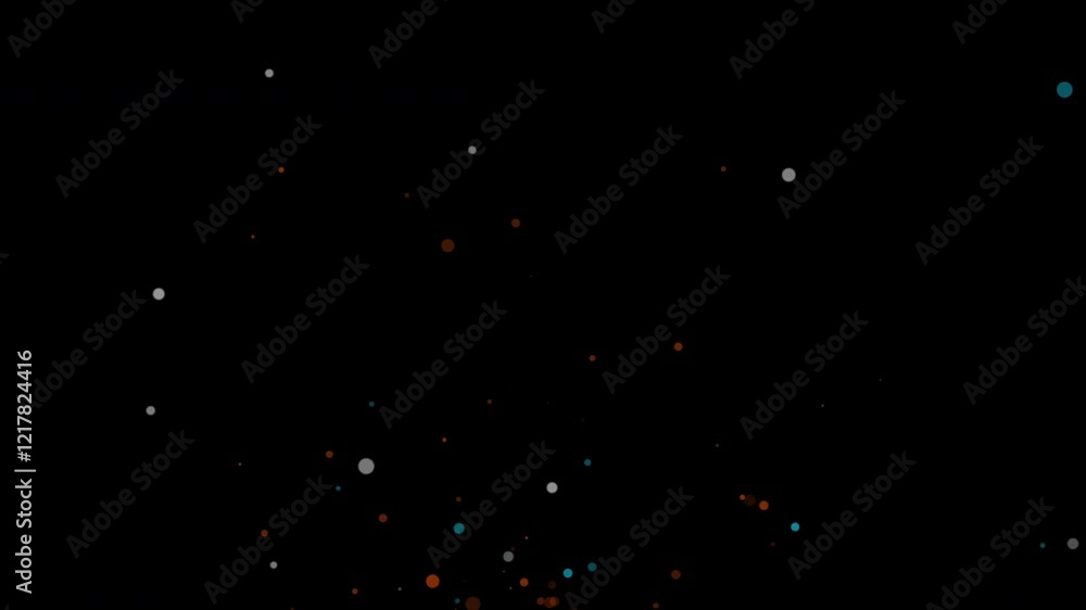 Poster multi-colored particles floating on black background animation