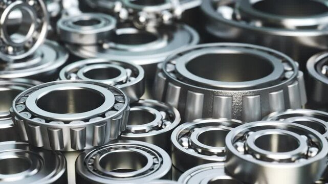 Bearings of various types industrial background. 3d animation