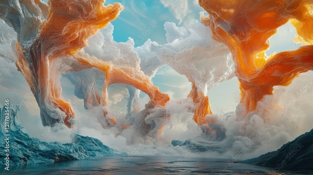 Poster ethereal abstract scene with light and forms