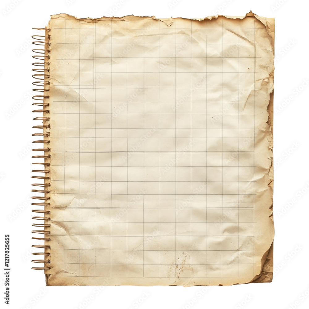 Poster a vintage sheet of gridlined notebook paper with a worn, aged appearance ready for sketches or notes