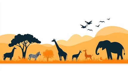   An elephant, giraffe, and zebra stand silhouetted against the sunset's vibrant backdrop