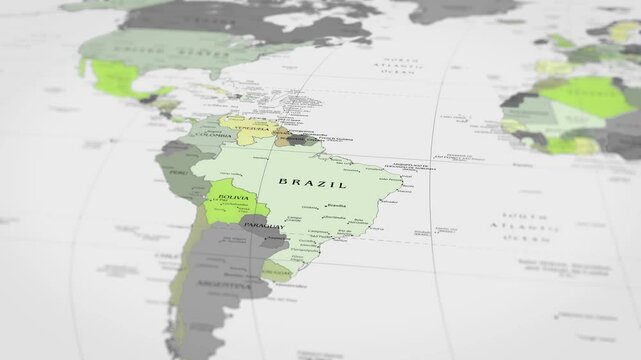 Map The camera rotating around Brazil on the world map takes the focus. 4K Map Animation.