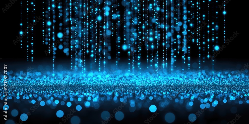 Poster abstract blue light particles create a mesmerizing digital background effect.