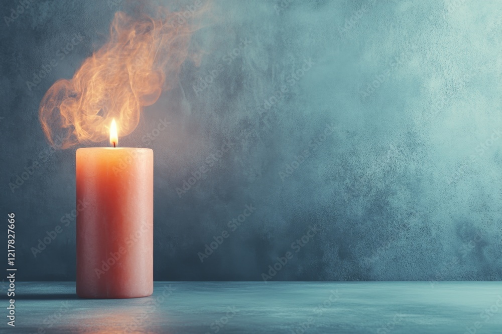 Poster a single candle burning on a table in a dark room, its flickering flame the only source of light