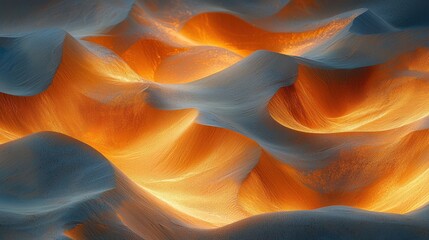 Unique patterns of flowing orange and blue textures created by light reflecting on sand dunes at...