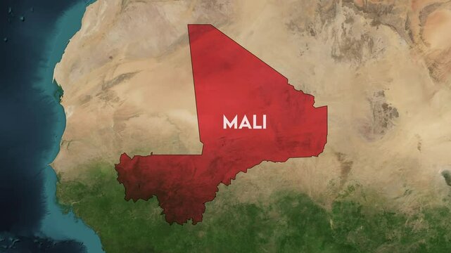 Zoom from Earth to Mali. World map animation with country borders, Images from NASA