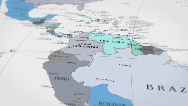 Map The camera rotating around Venezuela on the world map takes the focus. 4K Map Animation.