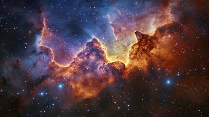 Fototapeta premium Captivating Cosmic Masterpiece of Celestial Wonders in Vibrant Nebula Formations This stunning image showcases the mesmerizing beauty of a cosmic landscape