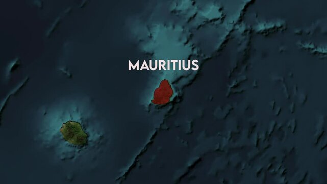 Zoom from Earth to Mauritius. World map animation with country borders, Images from NASA