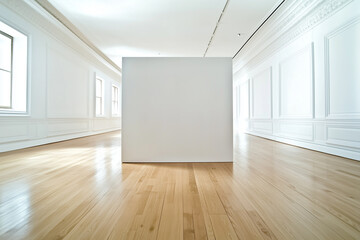 Drewniana podłoga i biała ściana ze sztukaterią