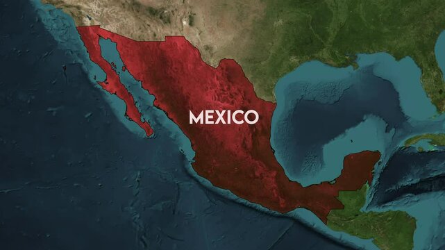 Zoom from Earth to Mexico. World map animation with country borders, Images from NASA