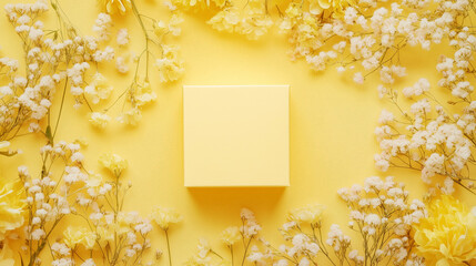 A yellow box in the middle of a yellow floral background