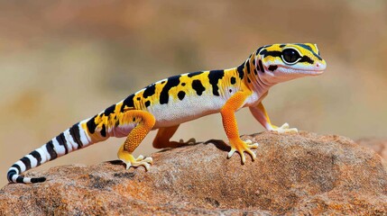 Obraz premium Vibrant leopard gecko on rock.