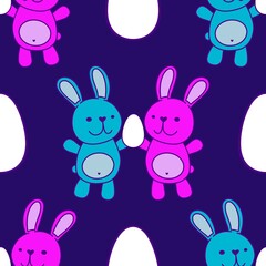 Easter rabbits seamless spring animals and eggs pattern for wrapping paper and fabrics