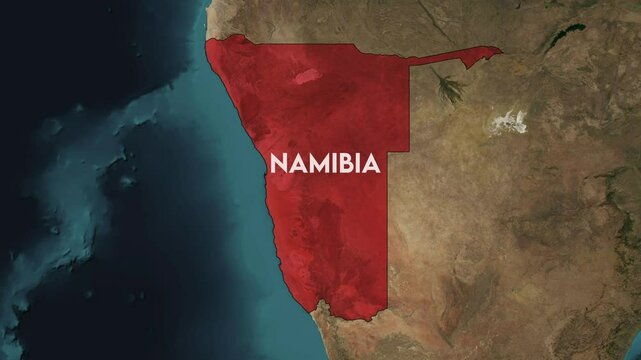Zoom from Earth to Namibia. World map animation with country borders, Images from NASA