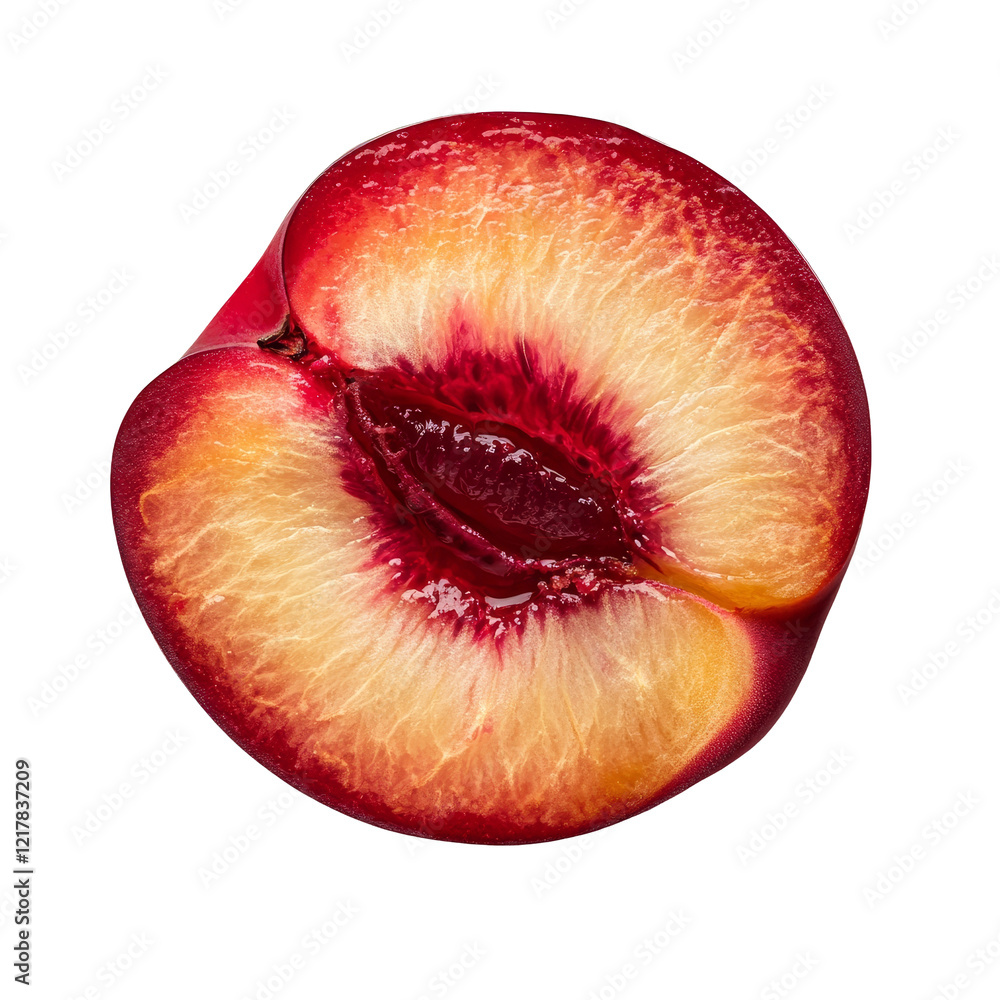 Aufkleber slice of ripe nectarine fruit isolated on a bright transparent background highlighting its smooth te
