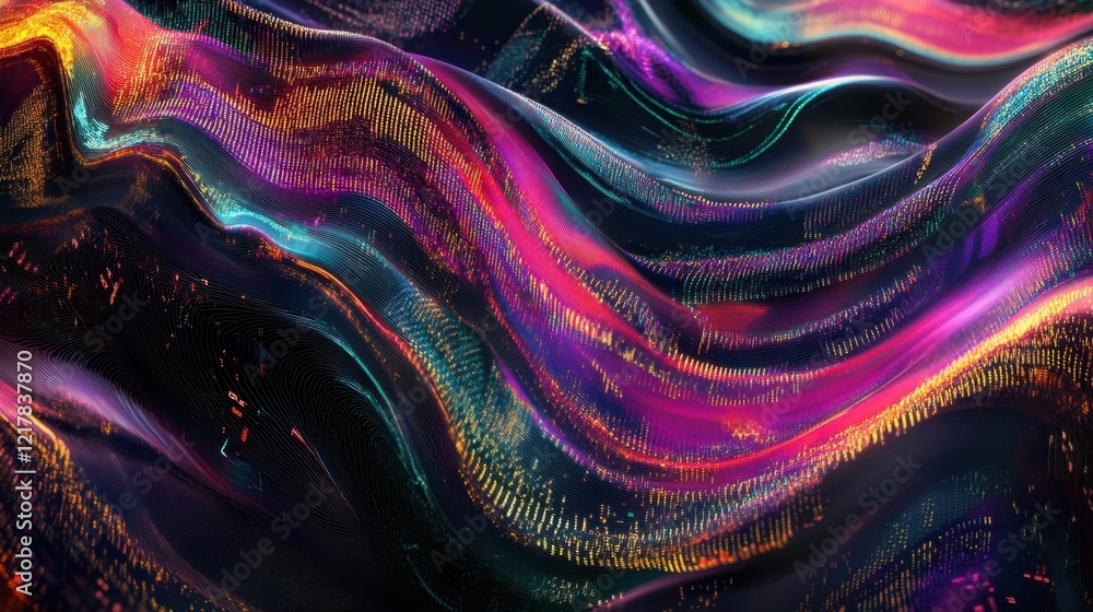 Poster abstract colorful particle waves are flowing smoothly creating a mesmerizing digital art piece, idea