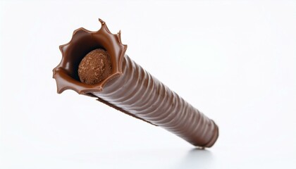 Chocolate wafer stick or roll isolated on white background including clipping path