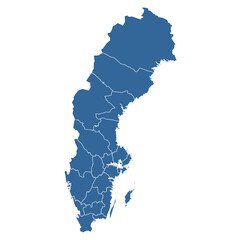 Editable vector outline map of Sweden divided into counties