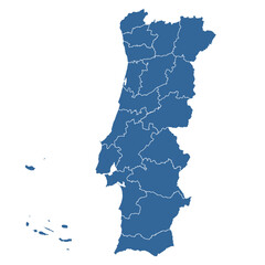 Fototapeta premium Editable vector outline map of Portugal divided into districts 