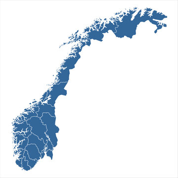 Editable vector outline map of Norway divided into counties
